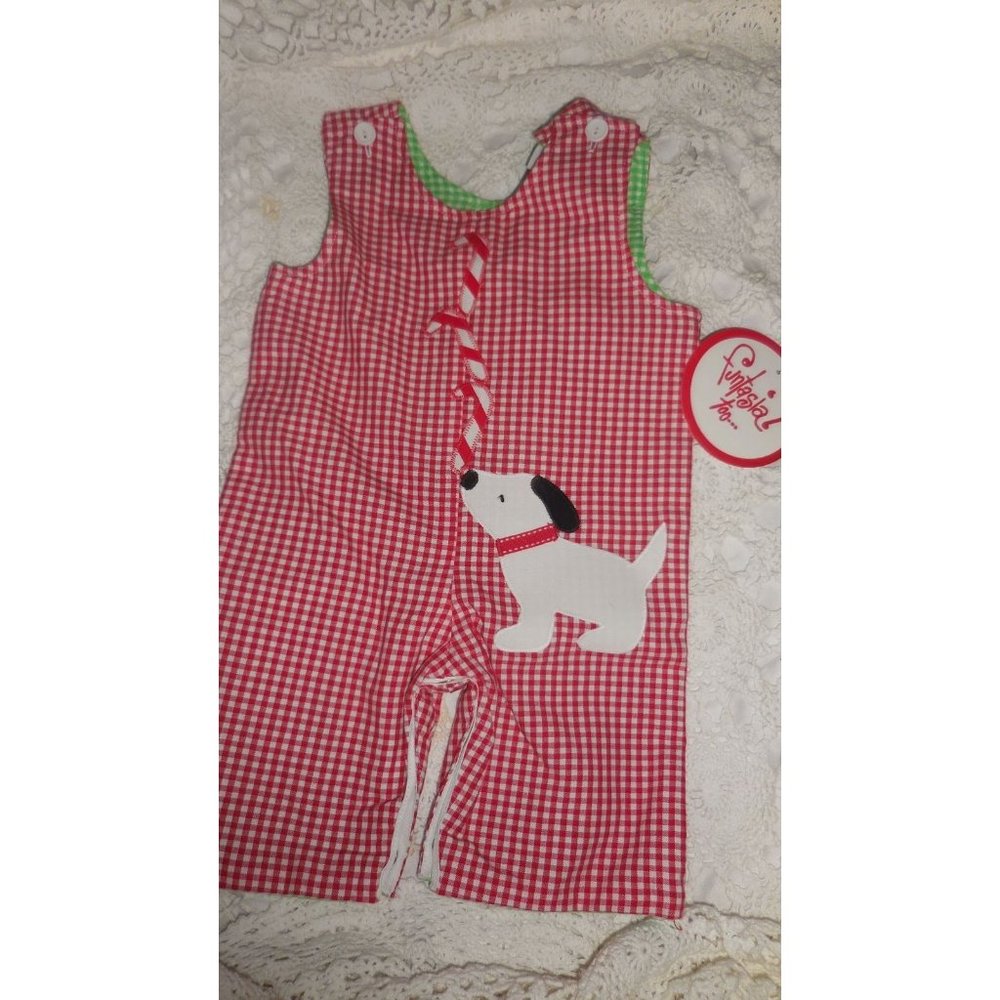 nwt Funtasia Too reversible Christmas puppy elephant romper baby boy 3 m